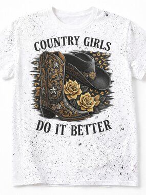 Country Girls Western Paint Splatter Graphic T Shirt Trendy Boutique Style Tee